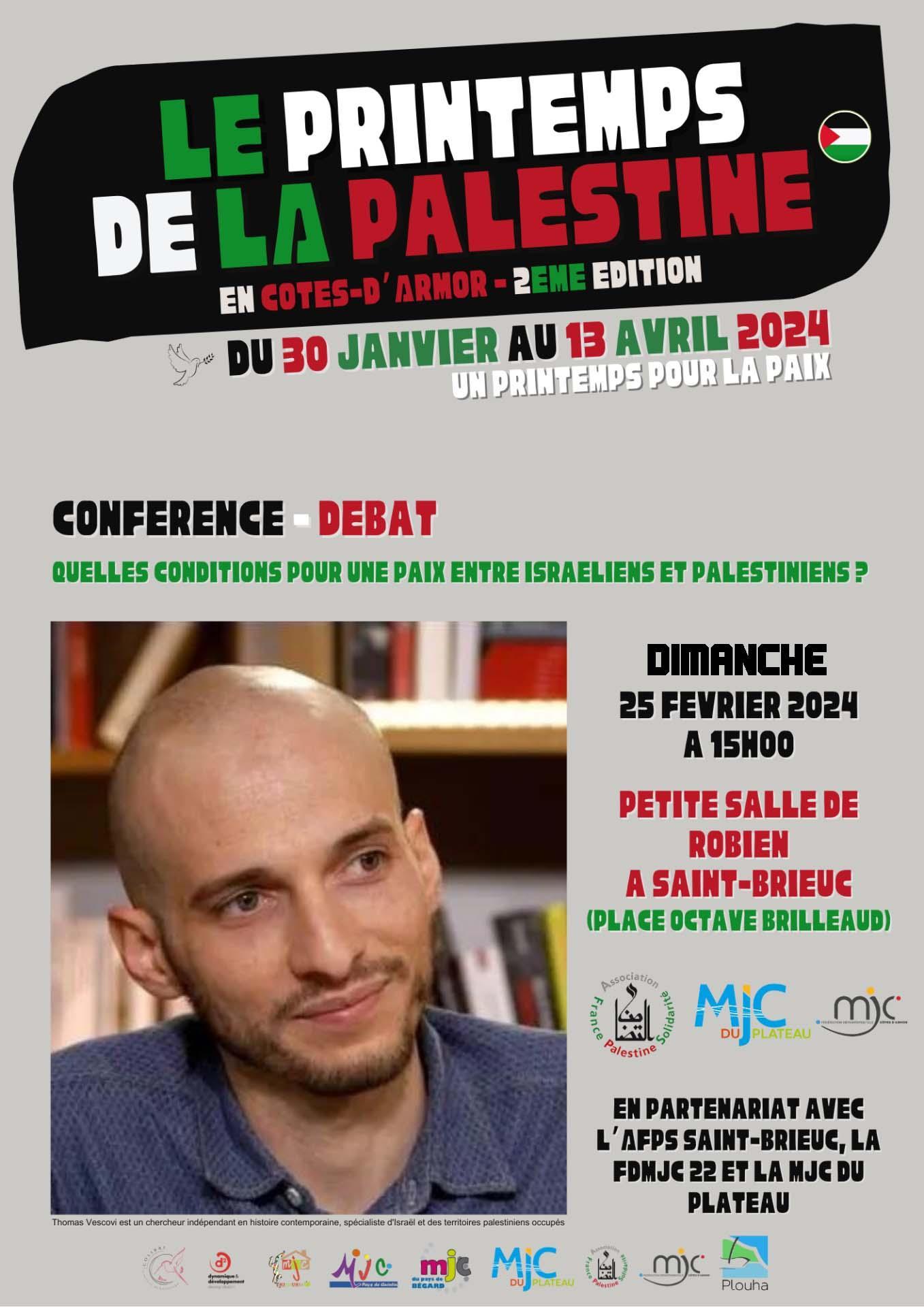 Affiche conference saint brieuc 25 02 2024 le printemps de la palestine 2024 2